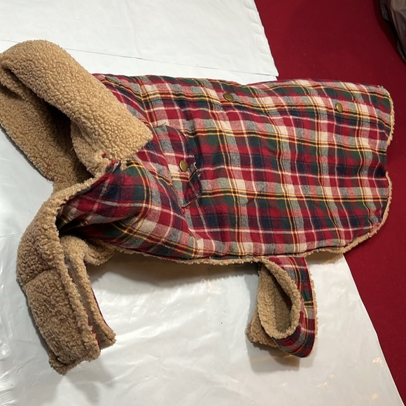 XL DOG COAT Sherpa fleece red blue PLAID cotton Jacket collared pockets shacket - Picture 1 of 11